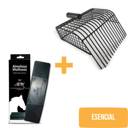 KIT ESENCIAL - 1 Bieldo Canasta de Acero + 1 Almohaza Premium 100% Mexicana Multiusos