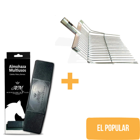 KIT EL POPULAR - 1 Bieldo de Acero Galvanizado Grande + 1 Almohaza Premium 100% Mexicana Multiusos