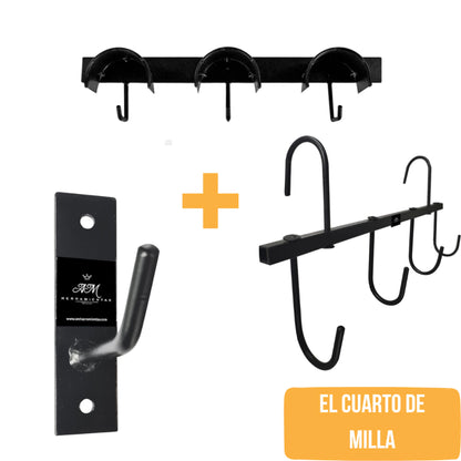 KIT CUARTO DE MILLA - 1 Colgadero para cabezada y frenos + 1 Gancho Multiusos Epóxico + 1 Perchero Multiusos Premium