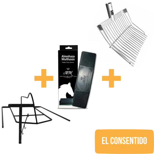 KIT EL CONSENTIDO - 1 Monturero Epóxico + 1 Almohaza Mexicana + 1 Bieldo Normal